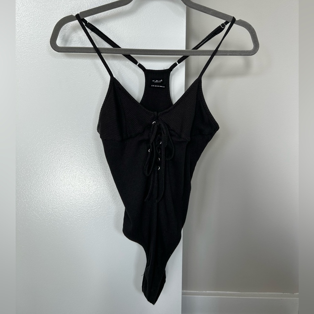 Black bodysuit with tie up laces in front